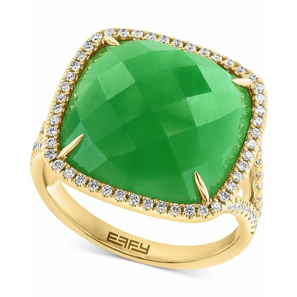 エフィー コレクション レディース リング アクセサリー EFFY® Jade & Diamond (1/3 ct. t.w.) Halo Statement Ring in 14k Gold 14K