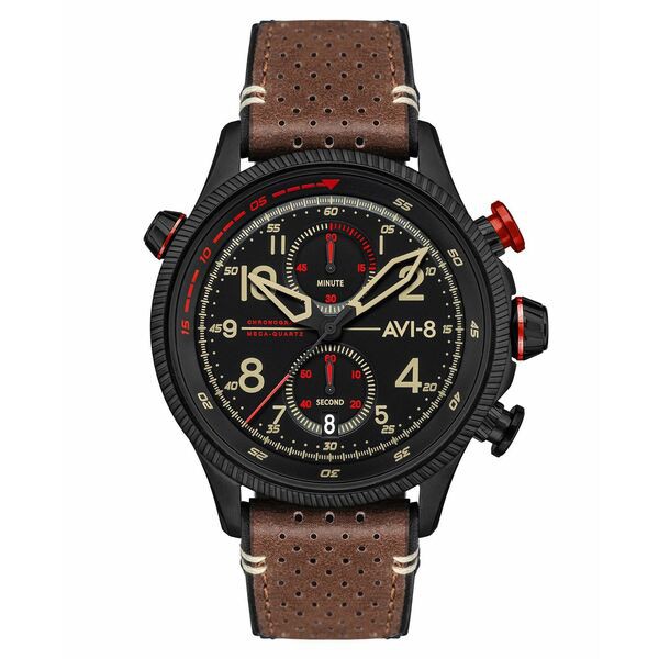 アヴィエイト メンズ 腕時計 アクセサリー Men's Hawker Hunter Duke Chronograph Tangmere Brown Genuine Leather Strap Watch, 44mm Br