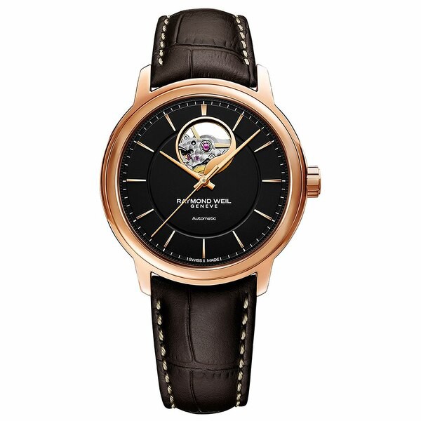 レイモンドウェイル メンズ 腕時計 アクセサリー Men's Swiss Automatic Maestro Brown Leather Strap Watch 39mm Black