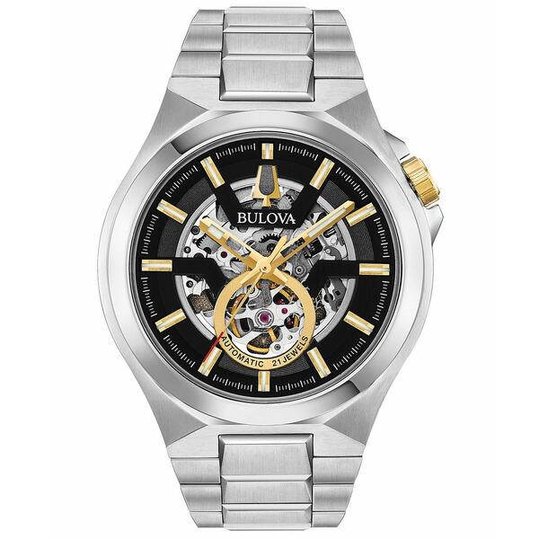 ブロバ メンズ 腕時計 アクセサリー Men's Automatic Maquina Stainless Steel Bracelet Watch 46mm Silver