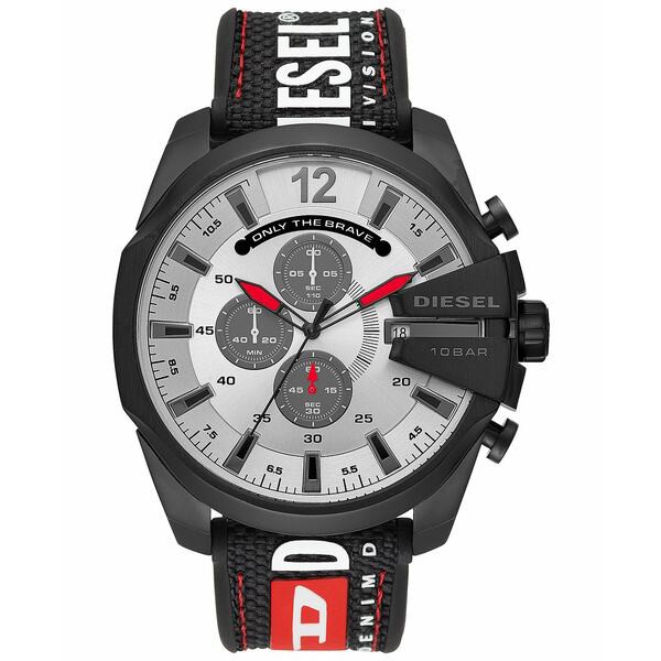 ディーゼル メンズ 腕時計 アクセサリー Men's Chronograph Mega Chief Black Silicone Strap Watch 51mm Black