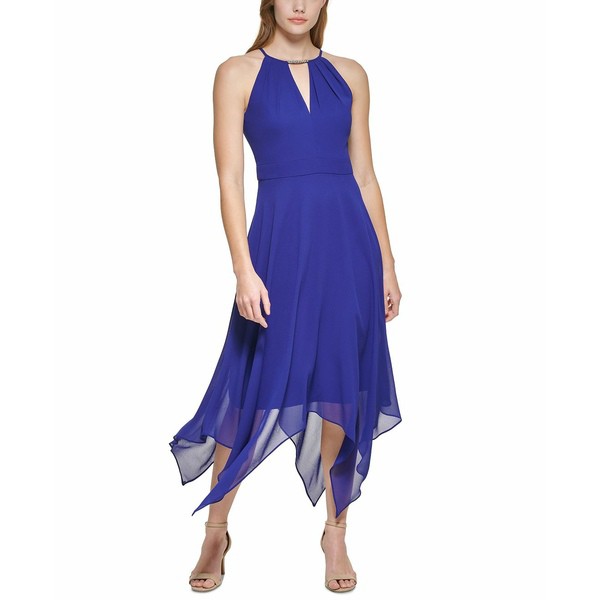 ヴィンスカムート レディース ワンピース トップス Women's Halter-Neck Handkerchief Midi Dress Indigo