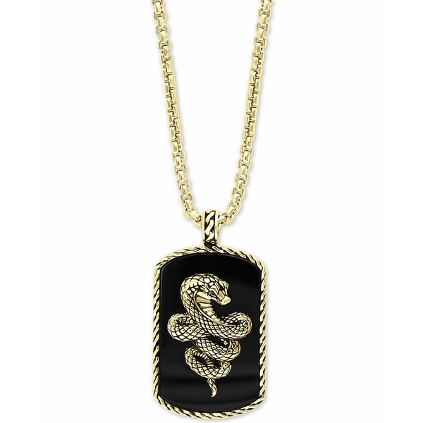 エフィー コレクション メンズ ネックレス・チョーカー アクセサリー EFFY® Men's Onyx Snake Dog Tag 22" Pendant Necklace in 18k