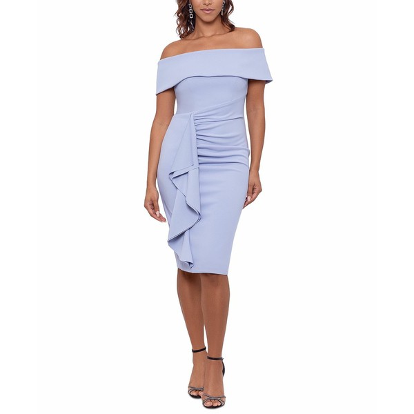 エスケープ レディース ワンピース トップス Women's Ruffled Off-The-Shoulder Sheath Dress Sky Blue