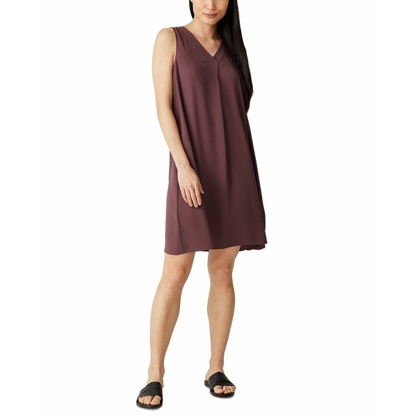 エイリーンフィッシャー レディース ワンピース トップス Petite Sleeveless Silk Dress Fig