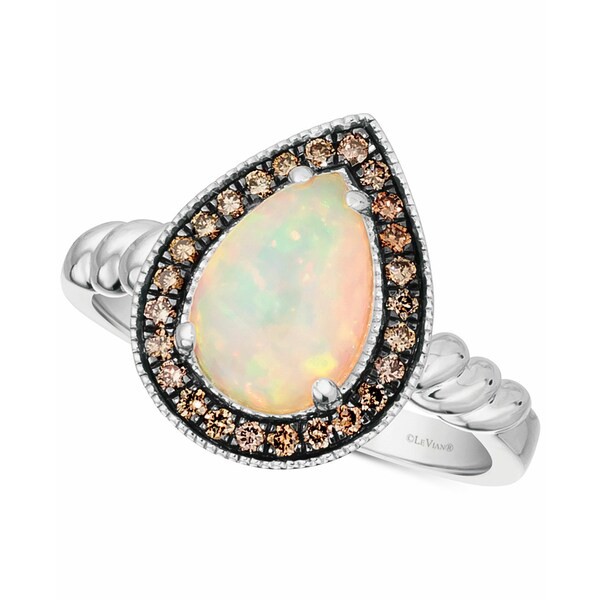 ルヴァン レディース リング アクセサリー Neopolitan Opal (7/8 ct. t.w.) & Chocolate Diamond (1/5 ct. t.w.) Halo Ring in 14k White