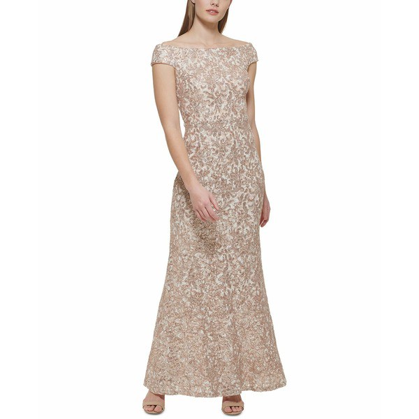 ヴィンスカムート レディース ワンピース トップス Women's Off-The-Shoulder Embellished-Lace Gown Sand