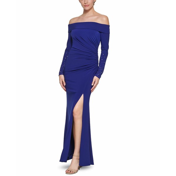 ヴィンスカムート レディース ワンピース トップス Ruched Off-The-Shoulder Gown Cobalt