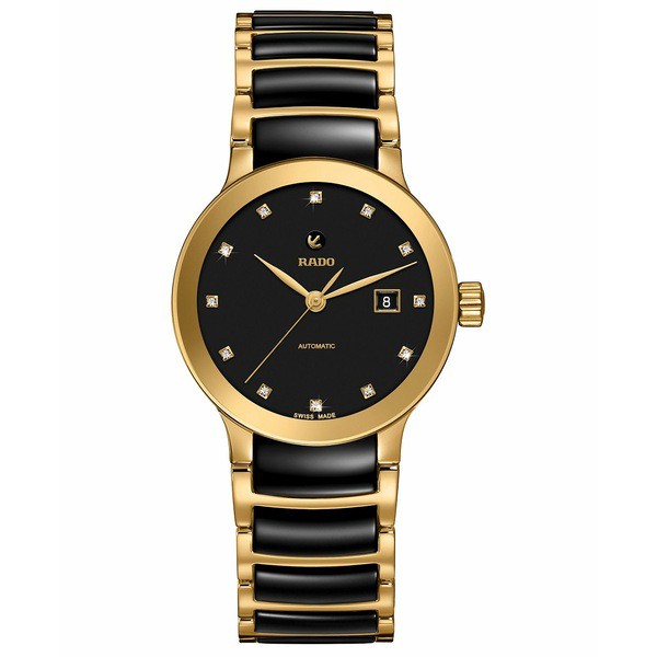 ラド レディース 腕時計 アクセサリー Women's Swiss Automatic Centrix Diamond-Accent Black Ceramic & Gold-Tone PVD Stainless Steel