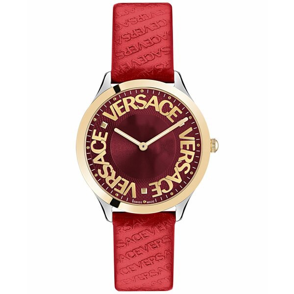 ヴェルサーチ レディース 腕時計 アクセサリー Women's Swiss Logo Halo Red Leather Strap Watch 38mm Stainless Steel