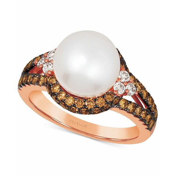 ルヴァン レディース リング アクセサリー Vanilla Pearl (10mm) & Diamond (1-1/3 ct. t.w.) Ring in 14k Rose Gold Rose Gold