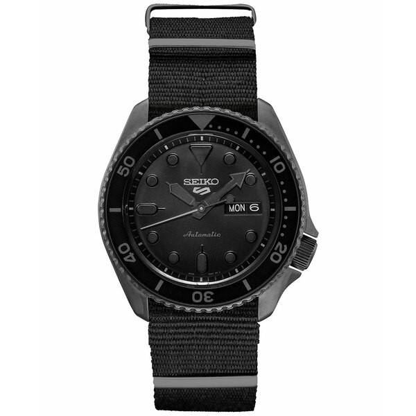 セイコー メンズ 腕時計 アクセサリー Men's Automatic 5 Sports Black Nylon Strap Watch 43mm Black