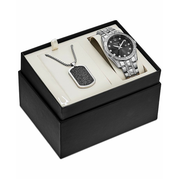 ブロバ メンズ 腕時計 アクセサリー Men's Stainless Steel Bracelet Watch & Pendant Necklace 42mm Gift Set Stainless Steel