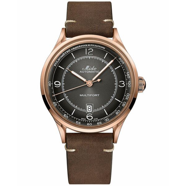 ミド メンズ 腕時計 アクセサリー Men's Swiss Automatic Multifort Patrimony Pulsometer Brown Leather Strap Watch 40mm Brown