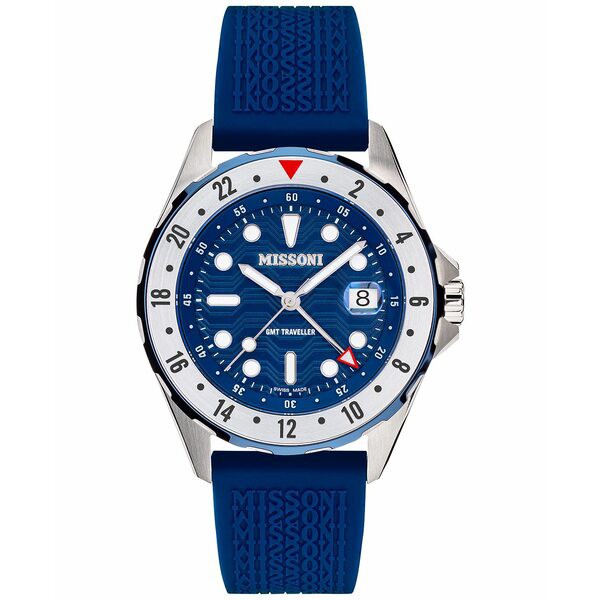 ミッソーニ メンズ 腕時計 アクセサリー Men's Swiss Missoni GMT Traveller Blue Silicone Strap Watch 43mm Stainless Steel