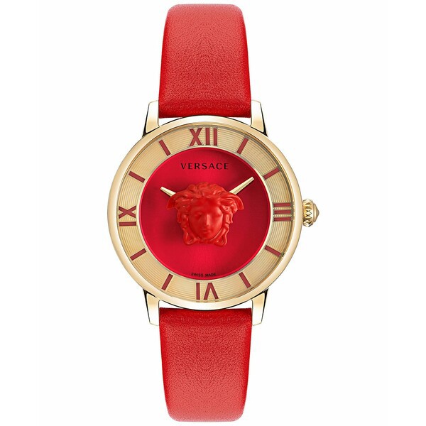 ヴェルサーチ レディース 腕時計 アクセサリー Women's Swiss La Medusa Red Leather Strap Watch 38mm Ip Yellow Gold