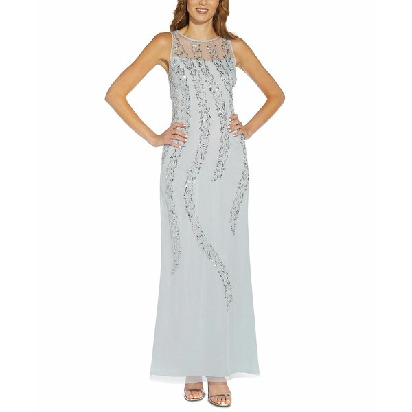 パペルスタジオ レディース ワンピース トップス Beaded Sequin-Embellished Illusion Gown Glacier