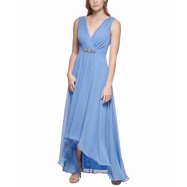 エリザジェイ レディース ワンピース トップス V-Neck High-Low Chiffon Dress Periwinkle