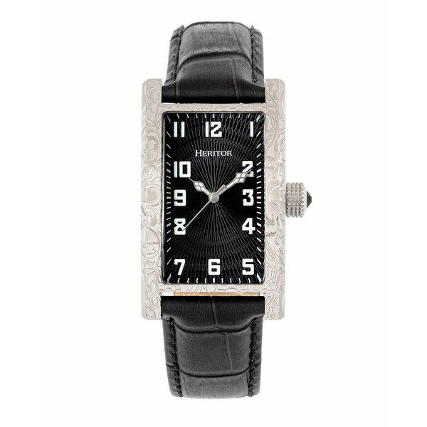 ヘリトール レディース 腕時計 アクセサリー Women's Automatic Jefferson Black or Brown Genuine Leather Band Watch, 33mm Silver-ton