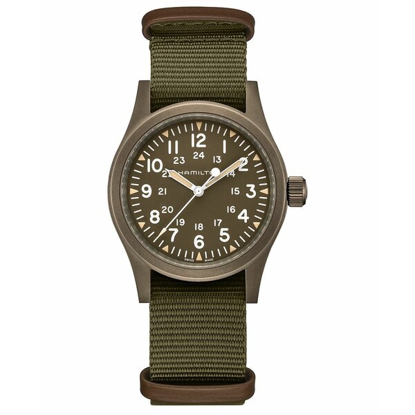 ハミルトン メンズ 腕時計 アクセサリー Men's Swiss Mechanical Khaki Field Green Fabric Strap Watch 38mm Green