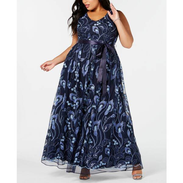 アールアンドエムリチャーズ レディース ワンピース トップス Plus Size Embroidered Gown Navy