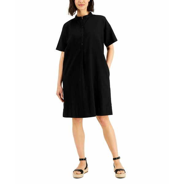 エイリーンフィッシャー レディース ワンピース トップス Women's Organic Cotton Mandarin-Collar Shirtdress Black