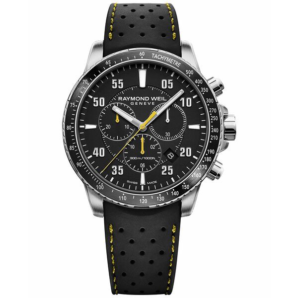 レイモンドウェイル メンズ 腕時計 アクセサリー Men's Swiss Chronograph Tango Black Perforated Rubber Strap Watch 43mm Black