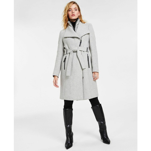 カルバンクライン レディース ジャケット＆ブルゾン アウター Women's Faux-Leather Trim Belted Wrap Coat, Created for Macy's Light G