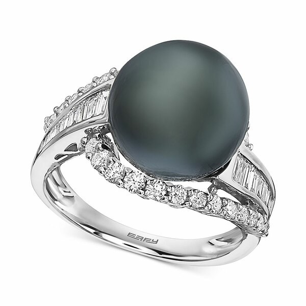 エフィー コレクション レディース リング アクセサリー EFFY® Black Cultured Tahitian Pearl (12mm) & Diamond (3/4 ct. t.w.) Rin