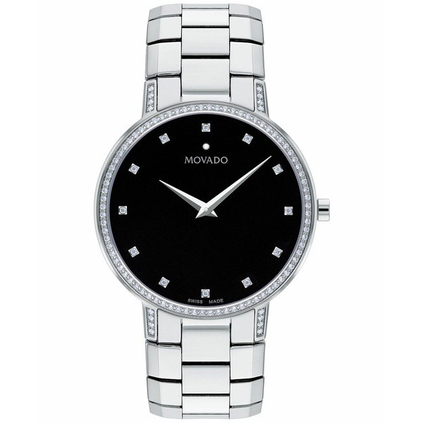 モバド メンズ 腕時計 アクセサリー Men's Swiss Faceto Diamond (3/8 ct. t.w.) Stainless Steel Bracelet Watch 39mm Black