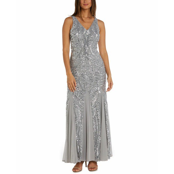 ナイトウェイ レディース ワンピース トップス Sequined Mesh Gown Silver