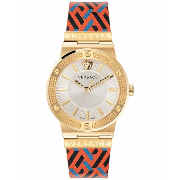 ヴェルサーチ レディース 腕時計 アクセサリー Women's Swiss Greca Logo Monogram Multicolor Leather Strap Watch 38mm Ip Yellow Gold