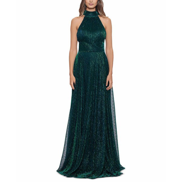 ベッツィ アンド アダム レディース ワンピース トップス Crinkled Halter Gown Jade