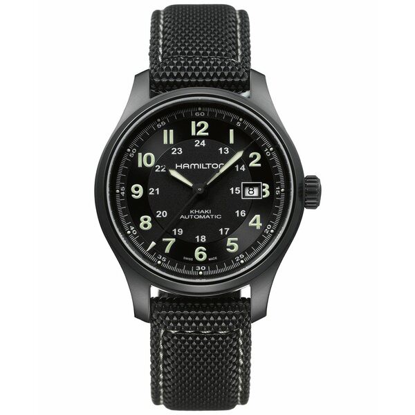 ハミルトン メンズ 腕時計 アクセサリー Men's Swiss Automatic Khaki Field Black Canvas Strap Watch 42mm H70575733 Black