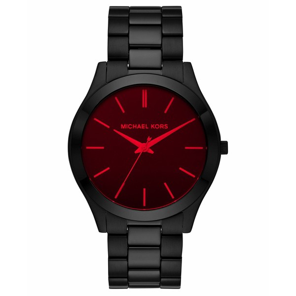 マイケルコース メンズ 腕時計 アクセサリー Men's Slim Runway Black Stainless Steel Bracelet Watch 44mm Black/Red