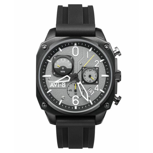 アヴィエイト メンズ 腕時計 アクセサリー Men's Hawker Hunter Retrograde Chronograph Tactical Black Rubber Strap Watch, 45mm Black