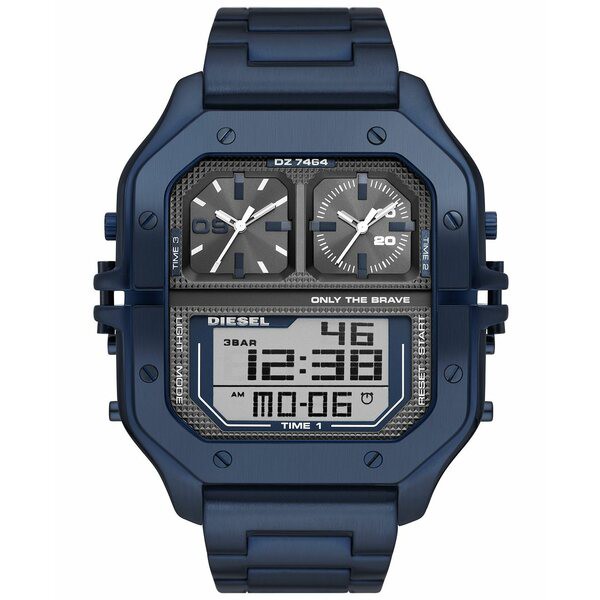 ディーゼル メンズ 腕時計 アクセサリー Men's Chronograph Analog Digital Clasher Blue-Tone Stainless Steel Bracelet Watch 51mm Blu