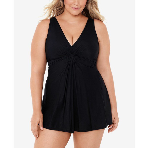 ミラクルスーツ レディース ワンピース トップス Plus Size Marais Allover-Slimming Twist-Front Swimdress Black