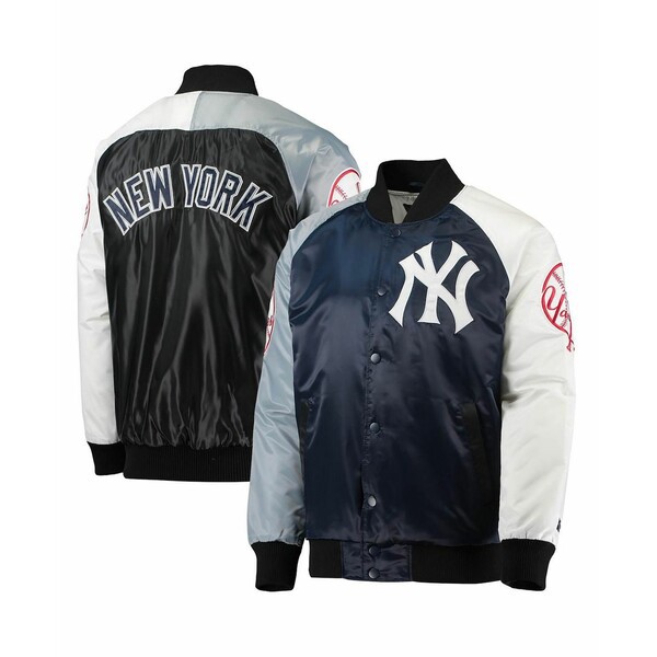 スターター メンズ ジャケット＆ブルゾン アウター Men's Navy, Gray New York Yankees Varsity Tri-Color Satin Raglan Full-Snap Jacke