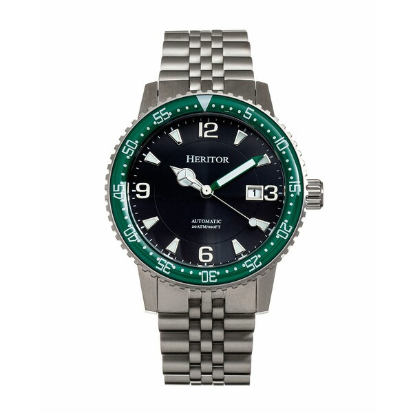 ヘリトール レディース 腕時計 アクセサリー Women's Automatic Dominic Silver-tone Stainless Steel Bracelet Watch, 45mm Green, Blac