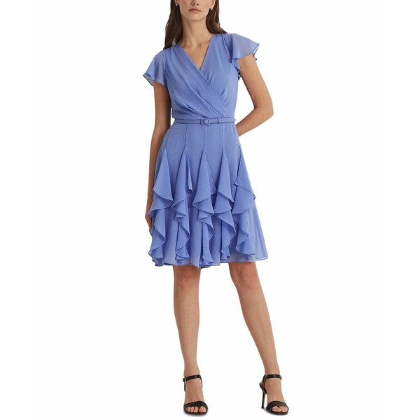 ラルフローレン レディース ワンピース トップス Ruffle-Trim Chiffon Dress Blue Loch