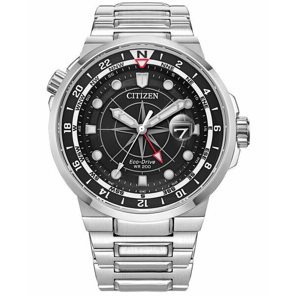 シチズン メンズ 腕時計 アクセサリー Eco-Drive Men's Endeavor Stainless Steel Bracelet Watch 44mm Silver-tone