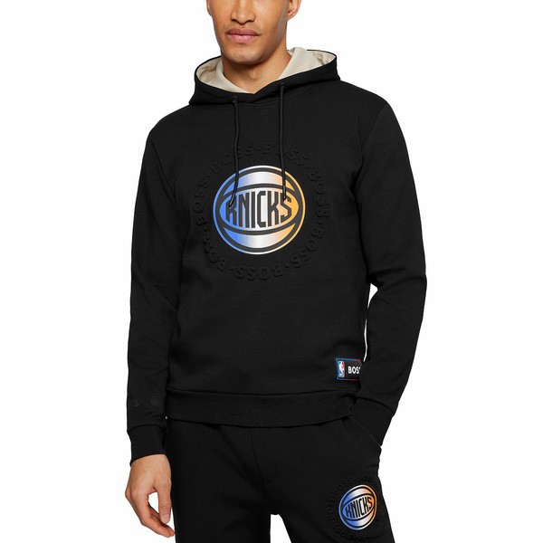 ヒューゴボス メンズ シャツ トップス BOSS x NBA Men's New York Knicks Hooded Sweatshirt Black