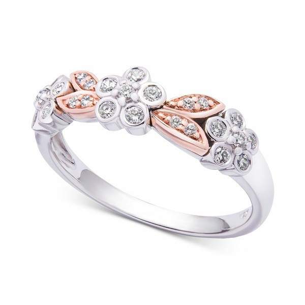 ラップド イン ラブ レディース リング アクセサリー Diamond Two-Tone Flower Ring (1/4 ct. t.w.) in 14k White & Rose Gold, Created