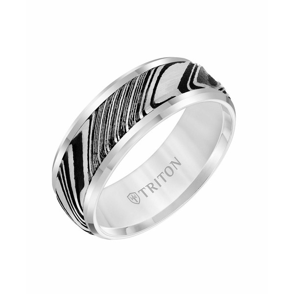 トライトン レディース リング アクセサリー 8MM White Tungsten Carbide Ring with Damascus Steel Wht Tung C