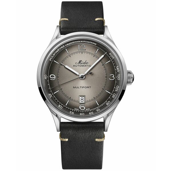 ミド メンズ 腕時計 アクセサリー Men's Swiss Automatic Multifort Patrimony Pulsometer Black Leather Strap Watch 40mm Black