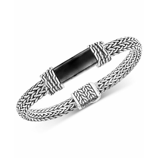 エフィー コレクション メンズ ブレスレット・バングル・アンクレット アクセサリー EFFY® Men's Onyx Woven Bracelet in Sterling S