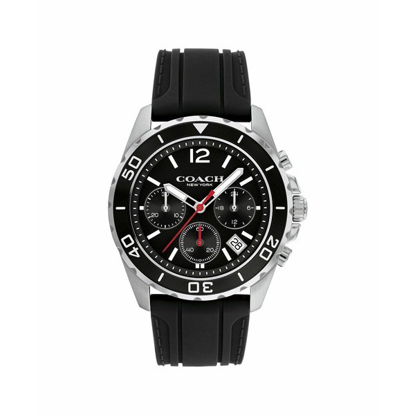 コーチ メンズ 腕時計 アクセサリー Men's Chronograph Kent Black Silicone Strap Watch 44mm Black