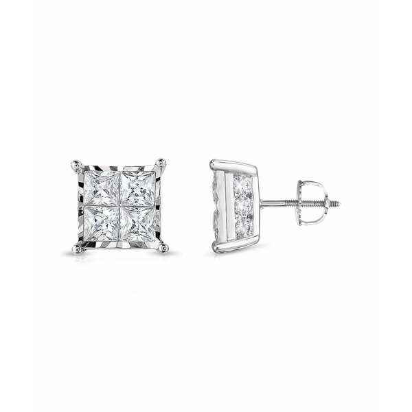 トゥルーミラクル レディース ピアス＆イヤリング アクセサリー Diamond Princess Cluster Stud Earrings (2 ct. t.w.) in 14K White Gol