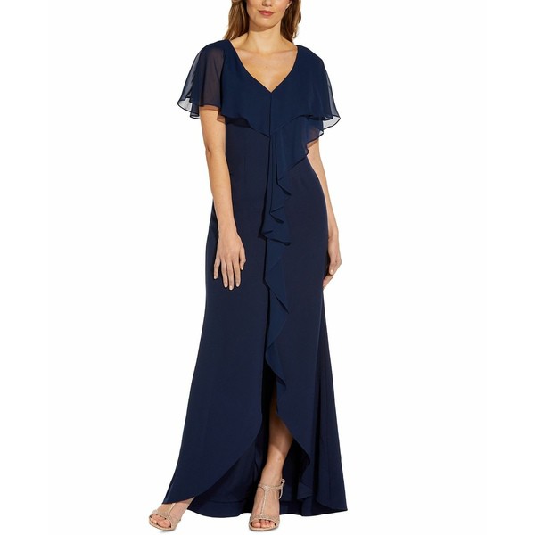 アドリアナ パペル レディース ワンピース トップス Ruffled High-Low Gown Navy Blue